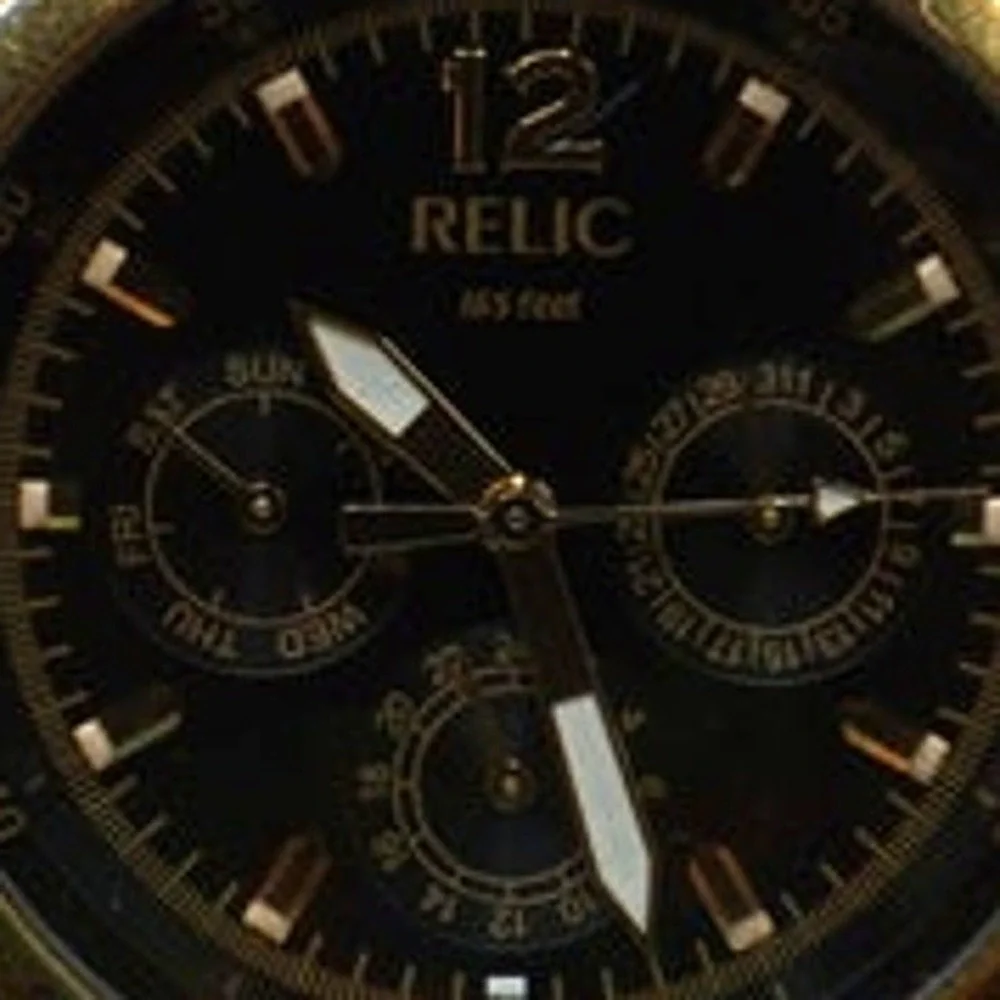 Relic Mens Two Tone Silver Gold Watch Black Dial Multi Function‎ Day Date 43mm